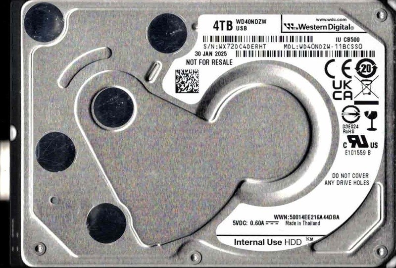 WD40NDZW-11BCSS0 USB 3.0 WX72D JAN 2025 Thailand Western Digital 4TB