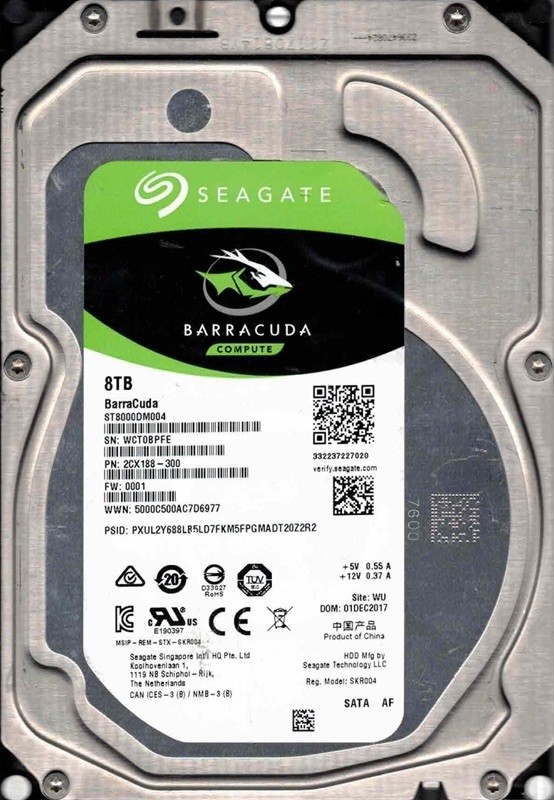 ST8000DM004 P/N: 2CX188-300 F/W: 0001 WU WCT0 DEC 2017 Seagate 8TB