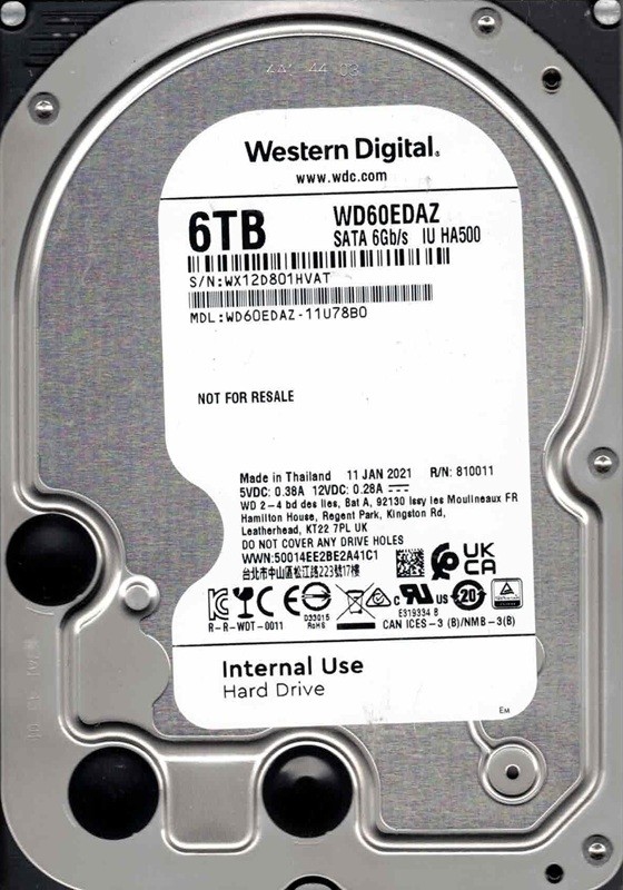 WD60EDAZ-11U78B0 WX12D JAN 2021 Thailand Western Digital 6TB