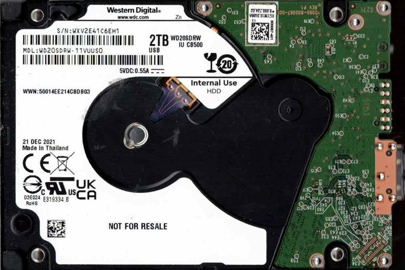 WD20SDRW-11VUUS0 WXV2E DEC 2021 Thailand Western Digital 2TB