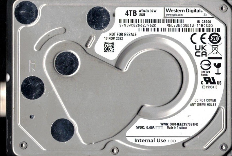 WD40NDZW-11BCSS0 USB 3.0 WX82D DEC 2022 Thailand Western Digital 4TB