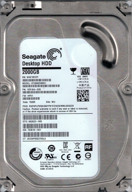 ST2000DM001 P/N: 1ER164-020 F/W: HP51 WU 2TB Seagate