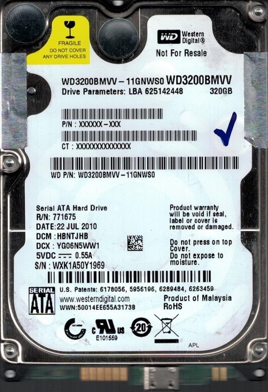 Western Digital WD3200BMVV-11GNWS0 DCM: HBNTJHB 320GB