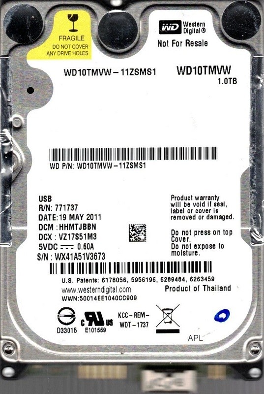 WD10TMVW-11ZSMS1 DCM: HHMTJBBN WX41A Western Digital 1TB