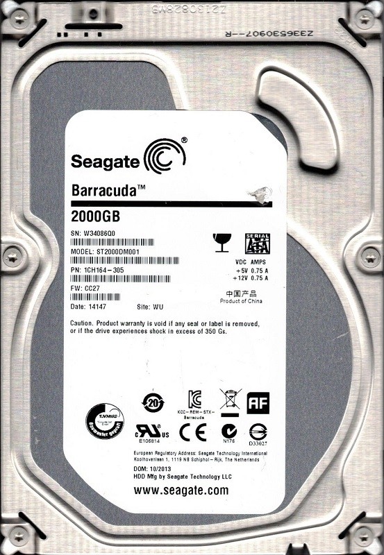ST2000DM001 P/N: 1CH164-305 F/W: CC27 WU W34 Seagate 2TB