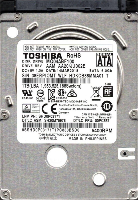 MQ04ABF100 AAM AA20/JU002E Toshiba 1TB