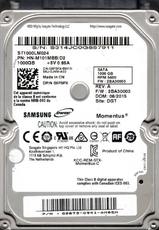 Samsung ST1000LM024 P/N: HN-M101MBB/D2 F/W: 2BA30003 1TB