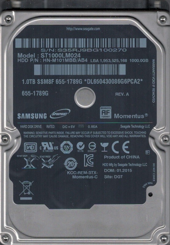ST1000LM024 HN-M101MBB/AB4 MAC 655-1789G Samsung 1TB 