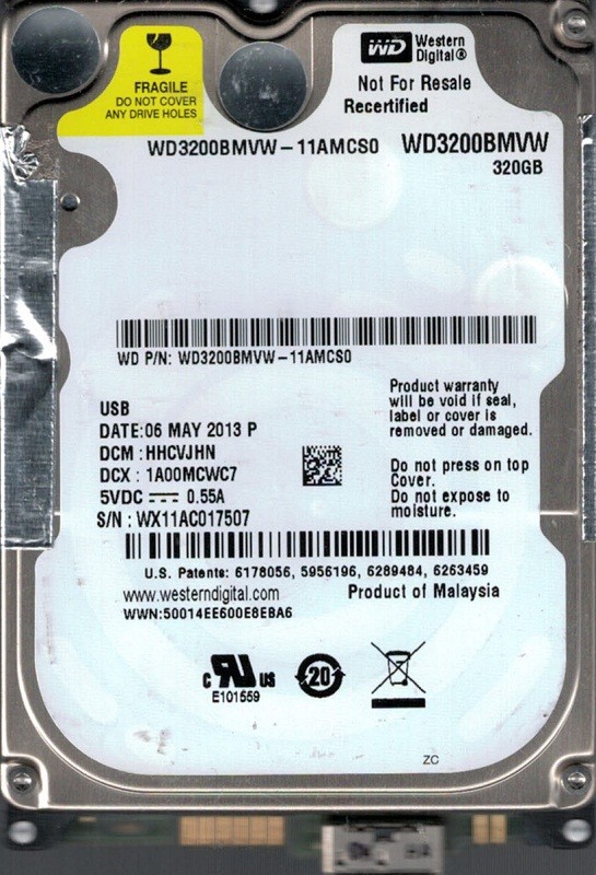 Western Digital 320GB WD3200BMVW-11AMCS0 DCM: HHCVJHN USB 3.0