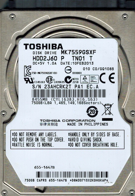 Toshiba MK7559GSXF 750GB HDD2J60 P TN01 T PHILIPPINES