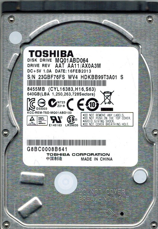 Toshiba MQ01ABD064 640GB AAT AA11/AX0A3M CHINA