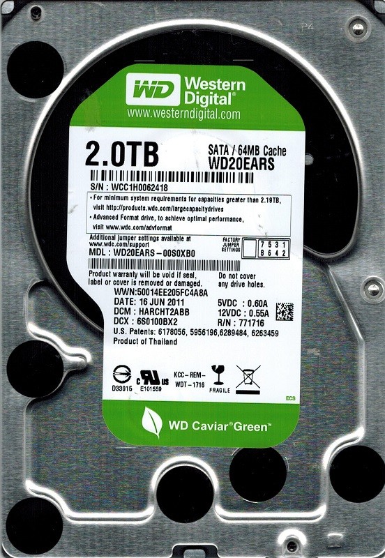Western Digital WD20EARS-00S0XB0 2TB DCM: HARCHT2ABB