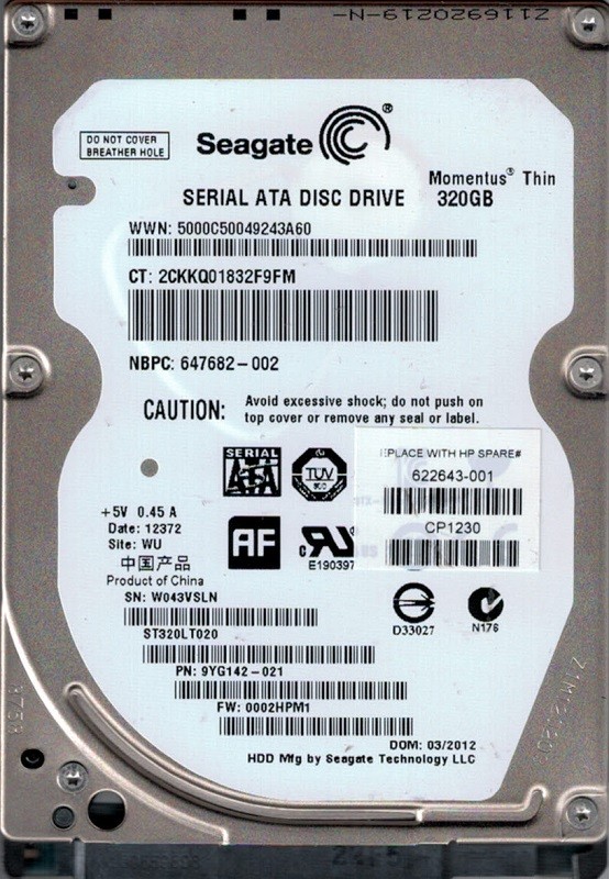 Seagate ST320LT020 F/W: 0002HPM1 P/N: 9YG142-021 WU 320GB