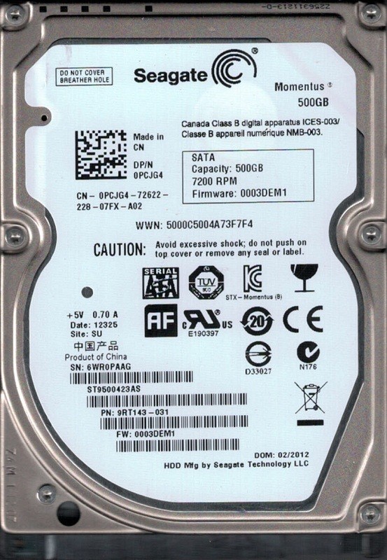 Seagate ST9500423AS F/W: 0003DEM1 P/N: 9RT143-031 SU 500GB