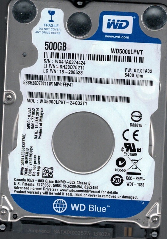 WD5000LPVT-24G33T1 DCM: HHMTJHB WX41A Western Digital 500GB