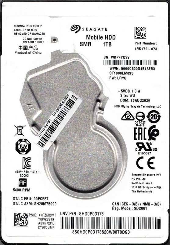 ST1000LM035 P/N: 1RK172-073 F/W: LFM3 WU WKPF Seagate 1TB