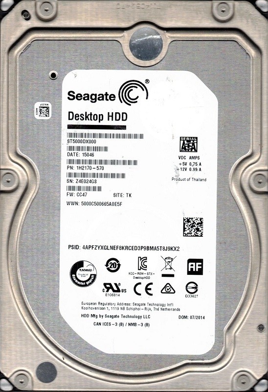 ST5000DX000 P/N: 1H2170-570 F/W: CC47 TK Z4E Seagate 5TB