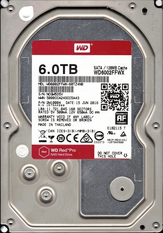 WD6002FFWX-68TZ4N0 P/N: 2W10004 MAR 2018 Thailand Western Digital 6TB