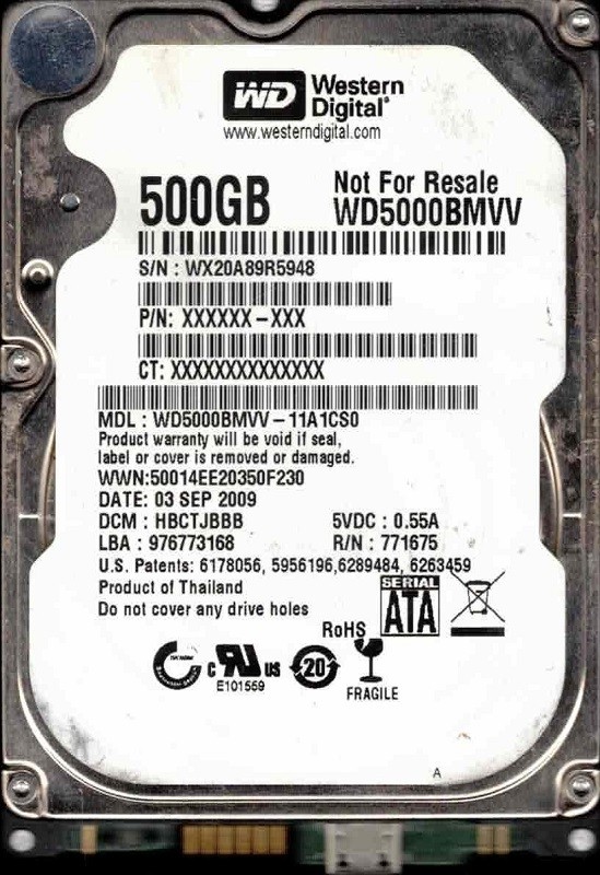 WD5000BMVV-11A1CS0 DCM: HBCTJBBB WX20A SEP 2009 Western Digital 500GB