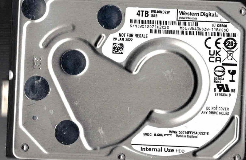 WD40NDZW-11BCSS0 USB 3.0 WX12D JAN 2022 Thailand Western Digital 4TB
