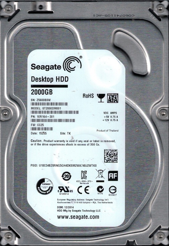 ST2000DM001 P/N: 1ER164-301 F/W: CC25 TK Z56 Seagate 2TB