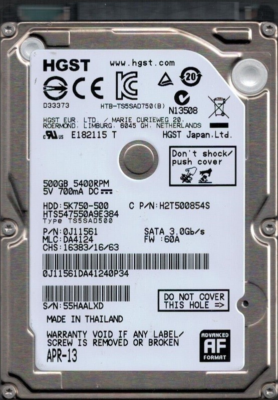 Hitachi HTS547550A9E384 P/N: 0J11561 MLC: DA4124 500GB