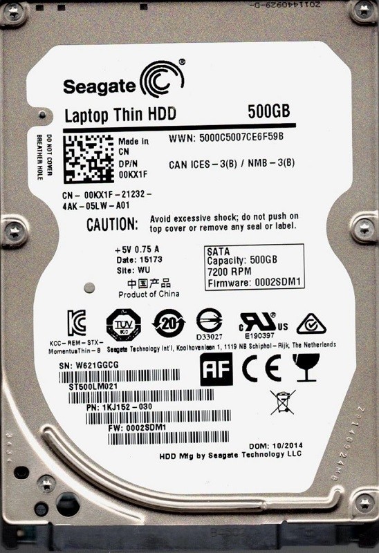 ST500LM021 P/N: 1KJ152-030 F/W: 0002SDM1 WU W62 Seagate 500GB