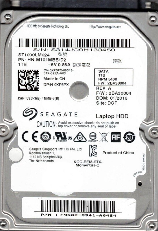 ST1000LM024 P/N: HN-M101MBB/D2 F/W: 2BA30004 Seagate 1TB