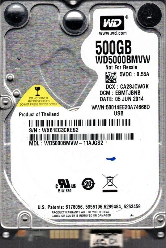 Western Digital WD5000BMVW-11AJGS2 DCM: EBMTJBNB WX61E USB 3.0 500GB