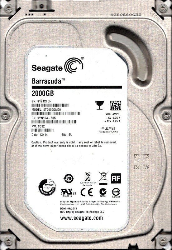 ST2000DM001 P/N: 9YN164-505 F/W: CC82 SU S1E Seagate 2TB