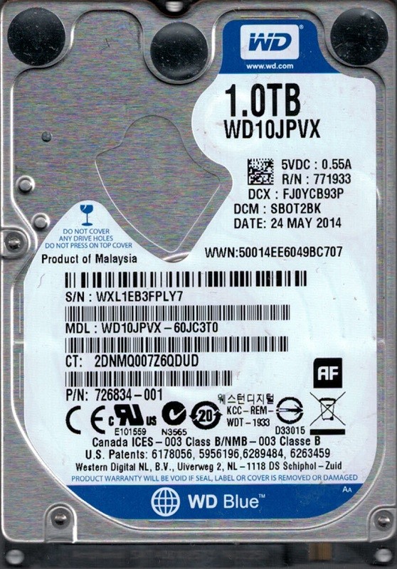 WD10JPVX-60JC3T0 DCM: SBOT2BK WXL1E Western Digital 1TB