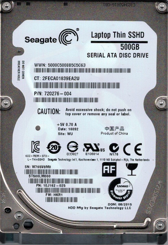 ST500LM000 SSD Hybrid P/N: 1EJ162-025 F/W: HKR1 WU Seagate W76 500GB