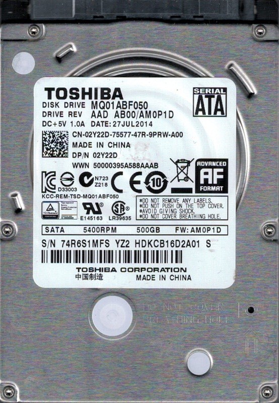 MQ01ABF050 AAD AB00/AM0P1D CHINA Toshiba 500GB