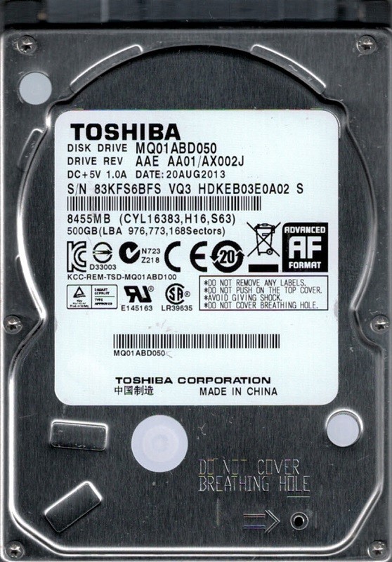 MQ01ABD050 AAE AA01/AX002J China Toshiba 500GB