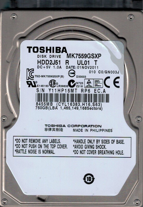 Toshiba MK7559GSXP 750GB HDD2J51 R UL01 T F/W: C0/GN003J PHILIPPINES