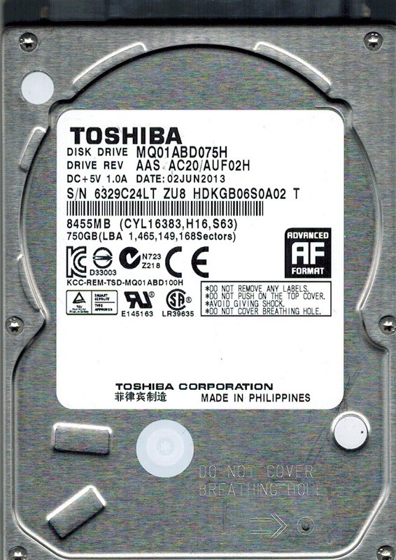 Toshiba MQ01ABD075H 750GB AAS AC20/AUF02H PHILIPPINES