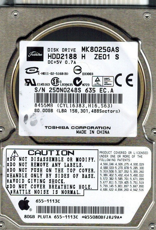 Toshiba MK8025GAS 80GB IDE HDD2188 H ZE01 S MAC CHINA