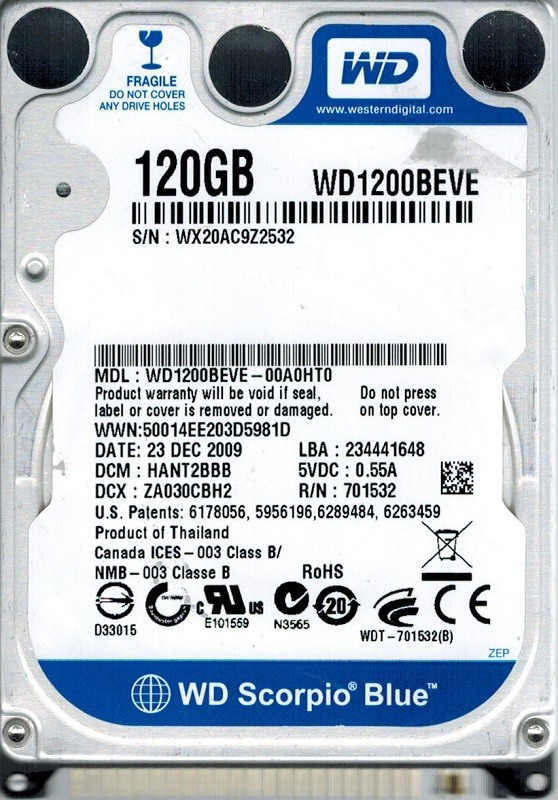 Western Digital WD1200BEVE-00A0HT0 120GB DCM: HANT2BBB