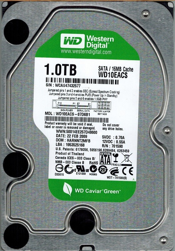 WD10EACS-07D6B1 Western Digital 1TB DCM: HARNNT2MFB