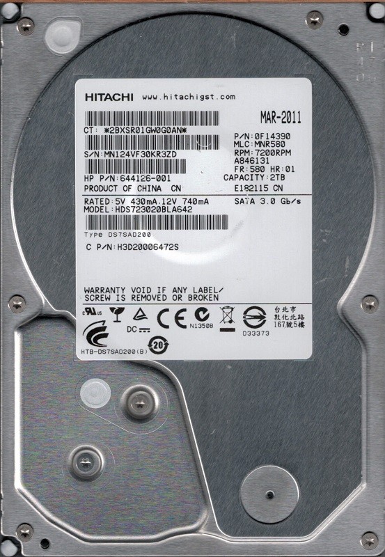 HDS723020BLA642 P/N: 0F14390 MLC: MNR580 Hitachi 2TB