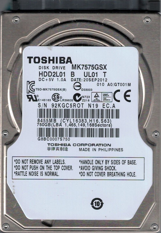Toshiba MK7575GSX 750GB HDD2L01 B UL01 T PHILIPPINES