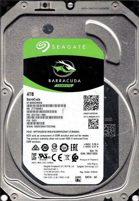 ST4000DM004 P/N: 2CV104-568 F/W: 0001 TK ZTT0 Seagate 4TB