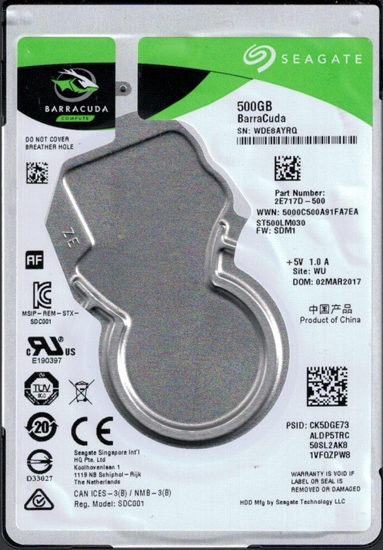 ST500LM030 P/N: 2E717D-500 F/W: SDM1 WU WDE Seagate 500GB