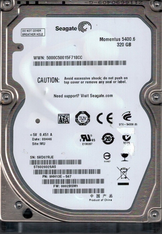 Seagate ST9320325AS F/W: 0002BSM1 P/N: 9HH13E-567 WU 5VD 320GB