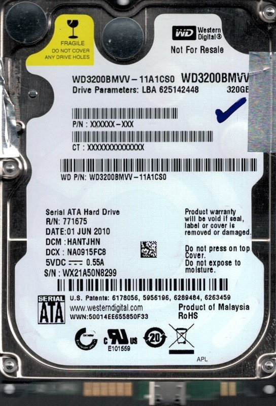 Western Digital WD3200BMVV-11A1CS0 320GB DCM: HANTJHN