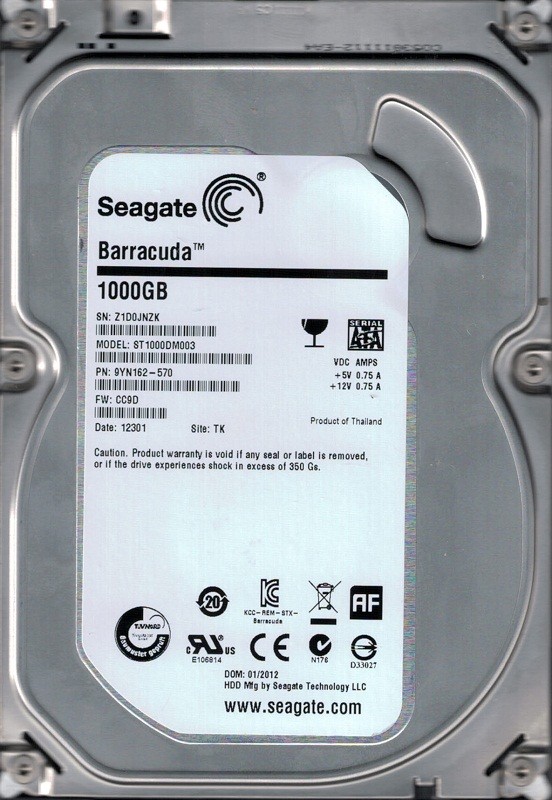 ST1000DM003 P/N: 9YN162-570 F/W: CC9D TK Seagate 1TB