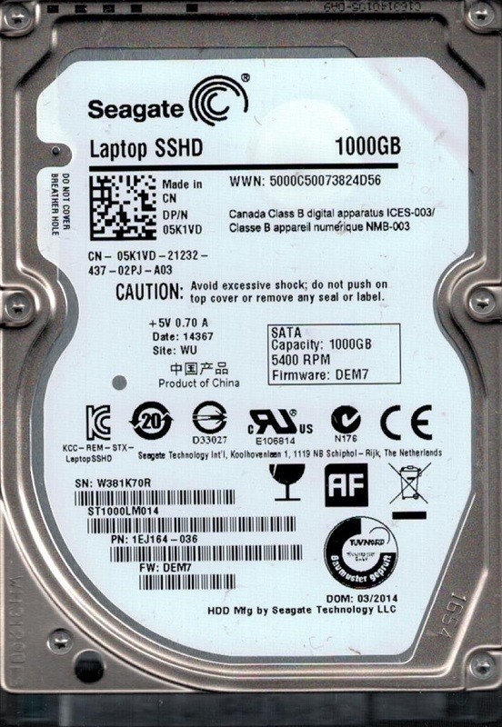 ST1000LM014 P/N: 1EJ164-036 F/W: DEM7 WU W381 Seagate 1TB