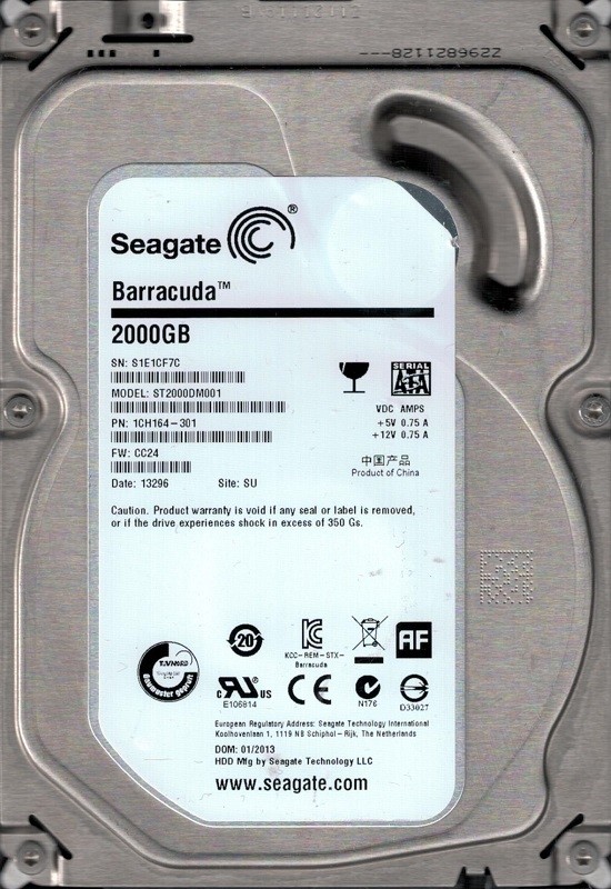 ST2000DM001 F/W: CC24 P/N: 1CH164-301 SU S1E Seagate 2TB
