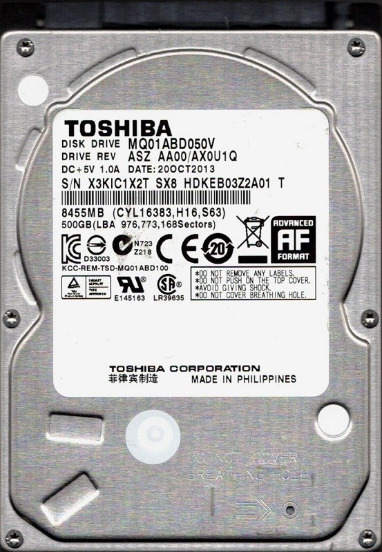 MQ01ABD050V ASZ AA00/AX0U1Q Toshiba 500GB