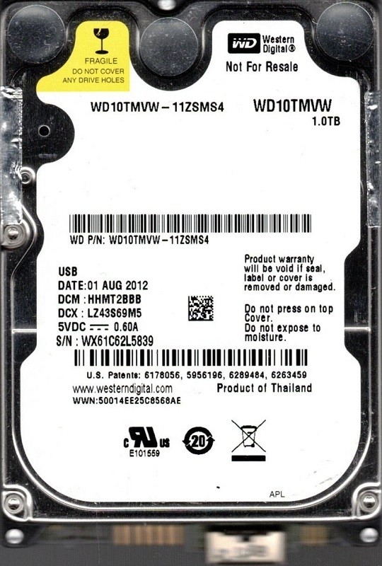 WD10TMVW-11ZSMS4 DCM: HHMT2BBB WX61A Western Digital 1TB